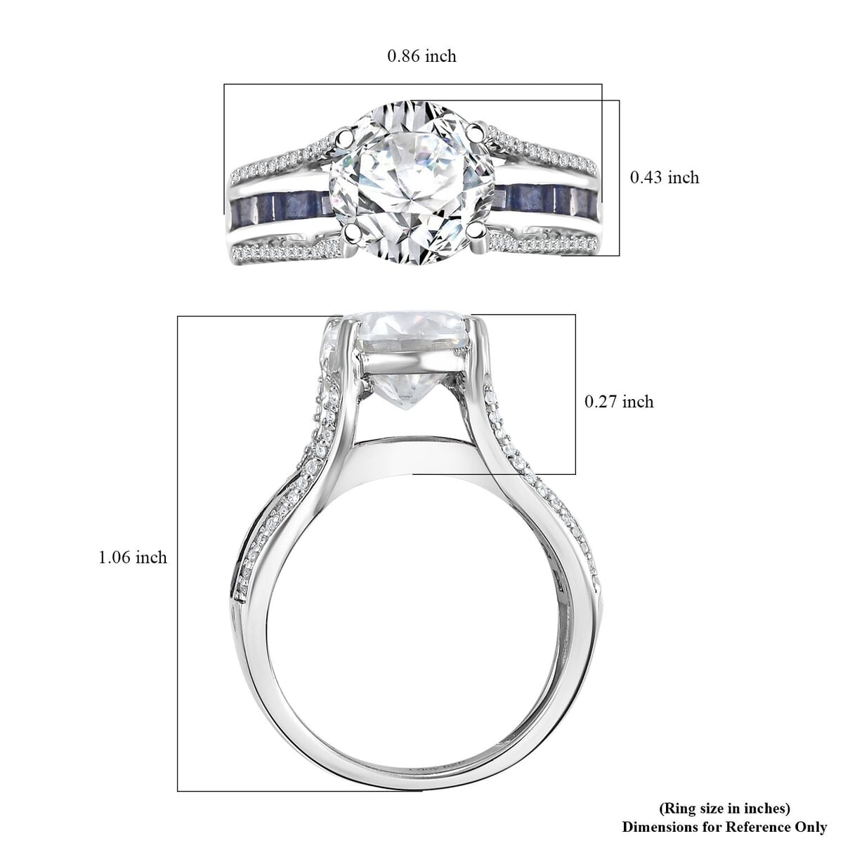 D'Joy Moissanite and Masoala Sapphire (D) 3.90 ctw Bridge Ring in Platinum Over Sterling Silver (Size 6.0) image number 5