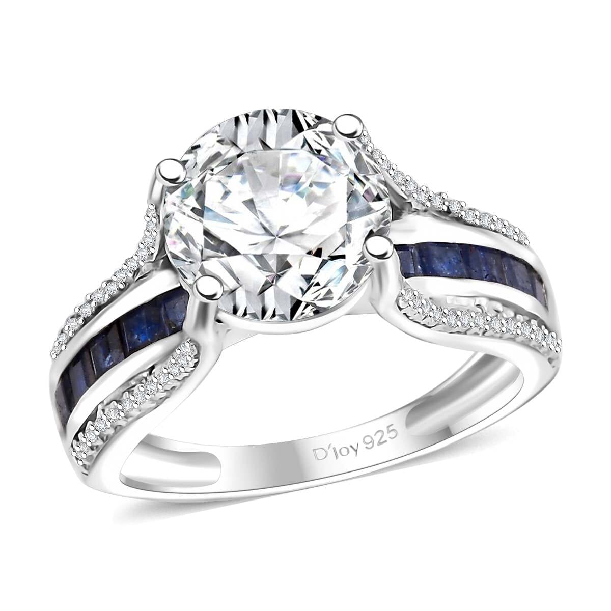 Moissanite and Masoala Sapphire (D) 3.90 ctw Bridge Ring in Platinum Over Sterling Silver (Size 7.0) image number 0