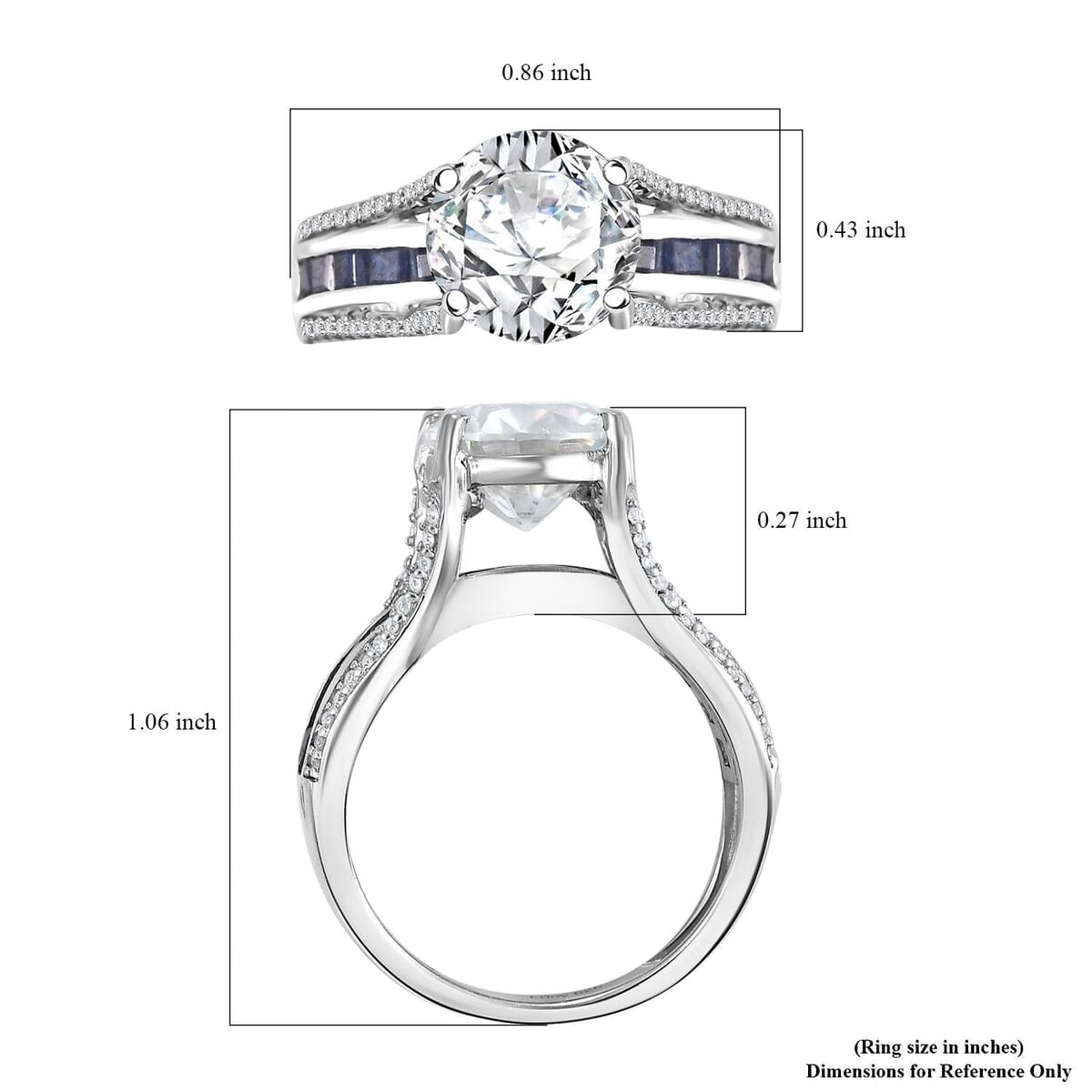 Moissanite and Masoala Sapphire (D) 3.90 ctw Bridge Ring in Platinum Over Sterling Silver (Size 7.0) image number 5