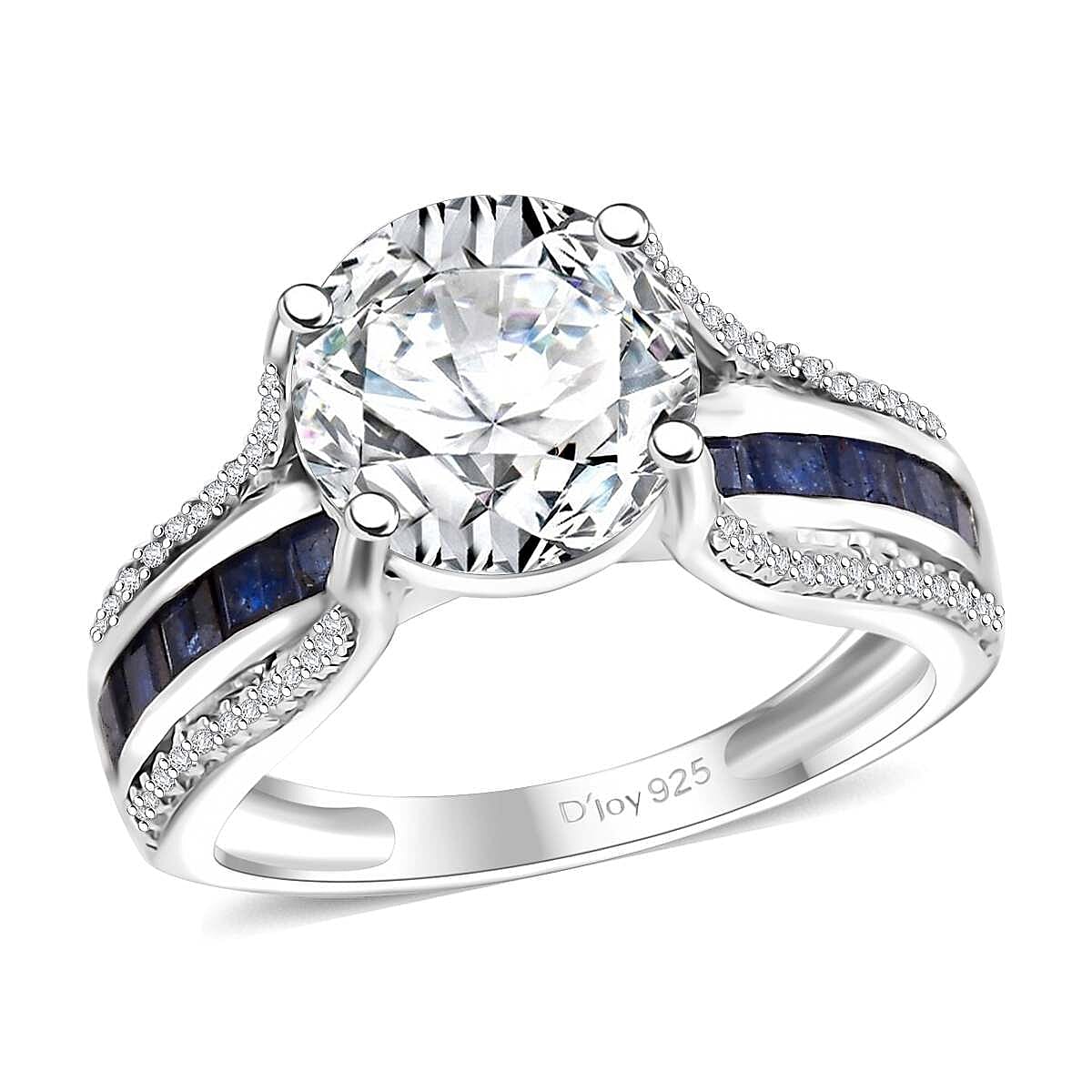Moissanite and Masoala Sapphire (D) 3.90 ctw Bridge Ring in Platinum Over Sterling Silver (Size 8.0) image number 0