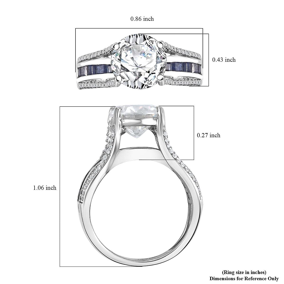 Moissanite and Masoala Sapphire (D) 3.90 ctw Bridge Ring in Platinum Over Sterling Silver (Size 8.0) image number 5