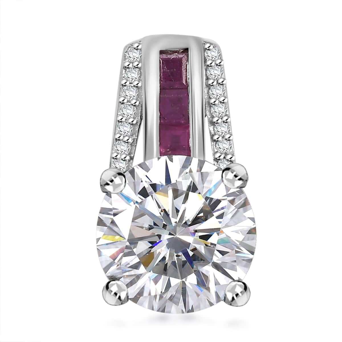 Moissanite and Niassa Ruby (FF) 2.85 ctw Pendant Necklace in Platinum Over Sterling Silver image number 0