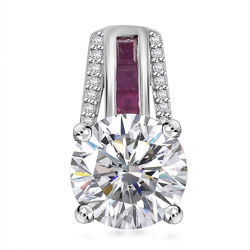 D'Joy Moissanite and Niassa Ruby (FF) 2.85 ctw Pendant without Chain in Platinum Over Sterling Silver