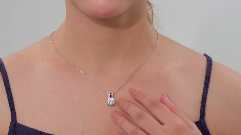 Moissanite and Niassa Ruby (FF) 2.85 ctw Pendant Necklace in Platinum Over Sterling Silver