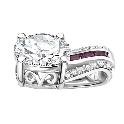 D'Joy Moissanite and Niassa Ruby (FF) 2.85 ctw Pendant without Chain in Platinum Over Sterling Silver