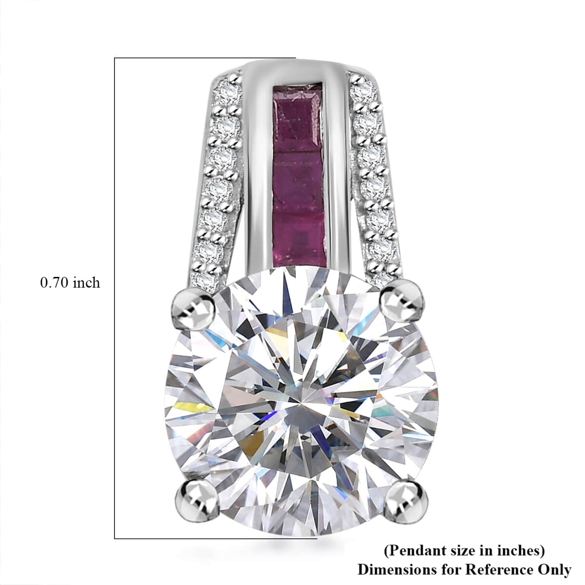 Moissanite and Niassa Ruby (FF) 2.85 ctw Pendant Necklace in Platinum Over Sterling Silver image number 5