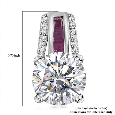 D'Joy Moissanite and Niassa Ruby (FF) 2.85 ctw Pendant without Chain in Platinum Over Sterling Silver