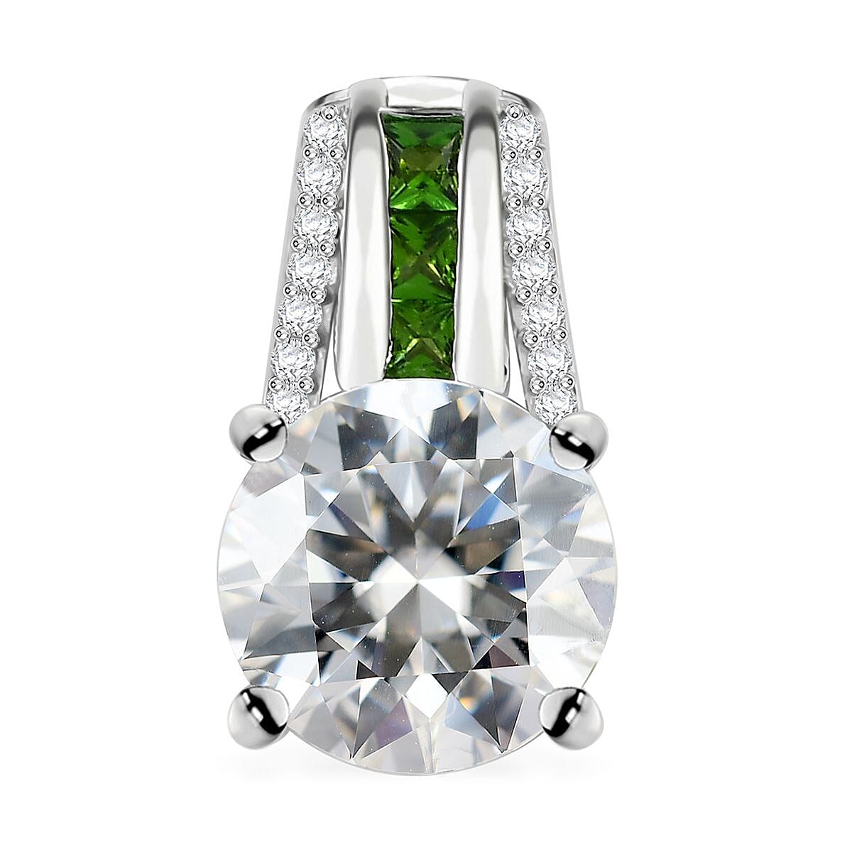 Moissanite and Chrome Diopside 2.70 ctw Pendant without Chain in Platinum Over Sterling Silver image number 0
