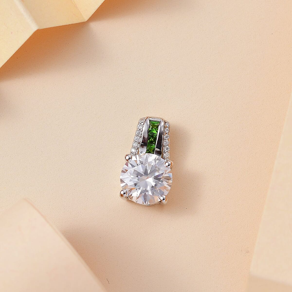 Moissanite and Chrome Diopside 2.70 ctw Pendant without Chain in Platinum Over Sterling Silver image number 1