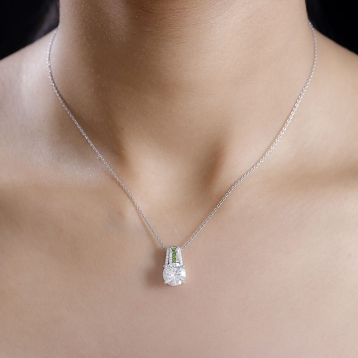 Moissanite and Chrome Diopside 2.70 ctw Pendant without Chain in Platinum Over Sterling Silver image number 2