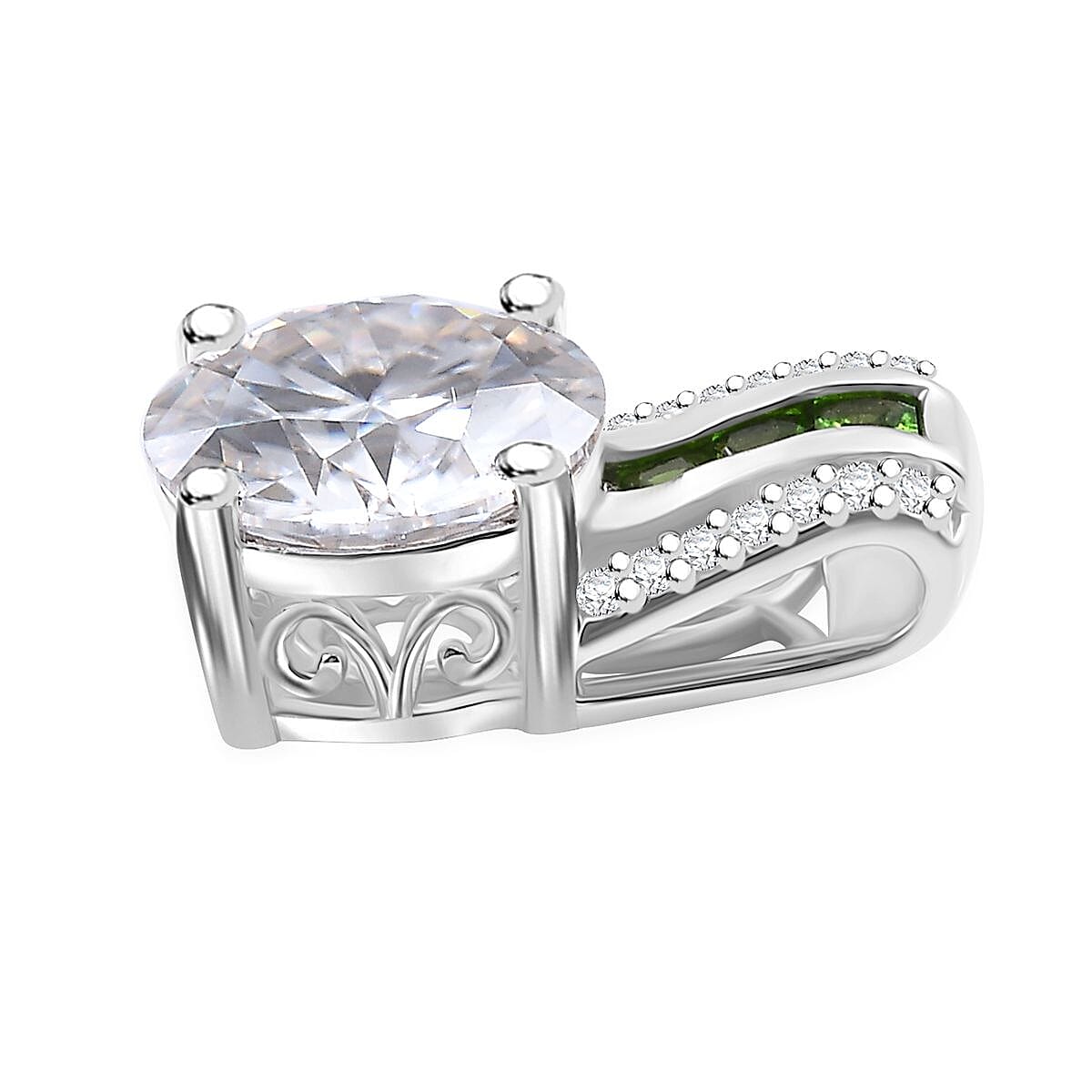 Moissanite and Chrome Diopside 2.70 ctw Pendant without Chain in Platinum Over Sterling Silver image number 3