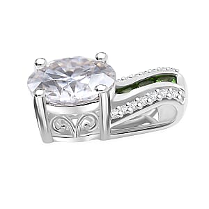 Moissanite and Chrome Diopside 2.70 ctw Pendant without Chain in Platinum Over Sterling Silver