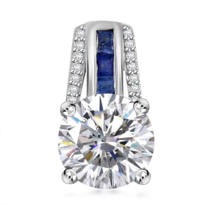 Moissanite and Masoala Sapphire (D) 2.85 ctw Pendant without Chain in Platinum Over Sterling Silver