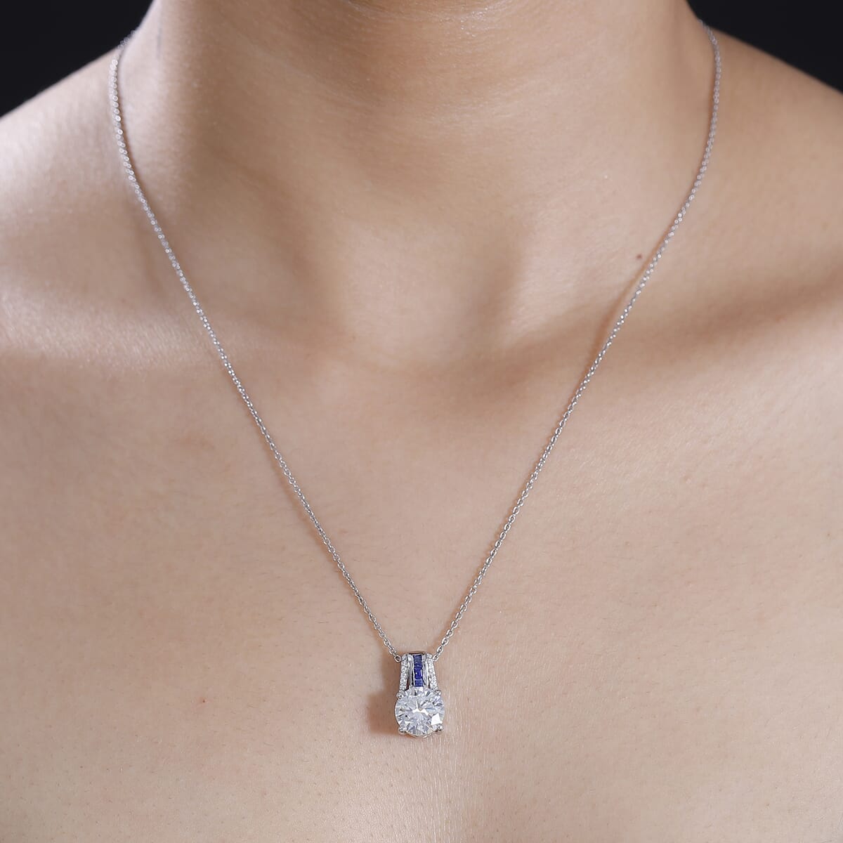 Moissanite and Masoala Sapphire (D) 2.85 ctw Pendant without Chain in Platinum Over Sterling Silver image number 2