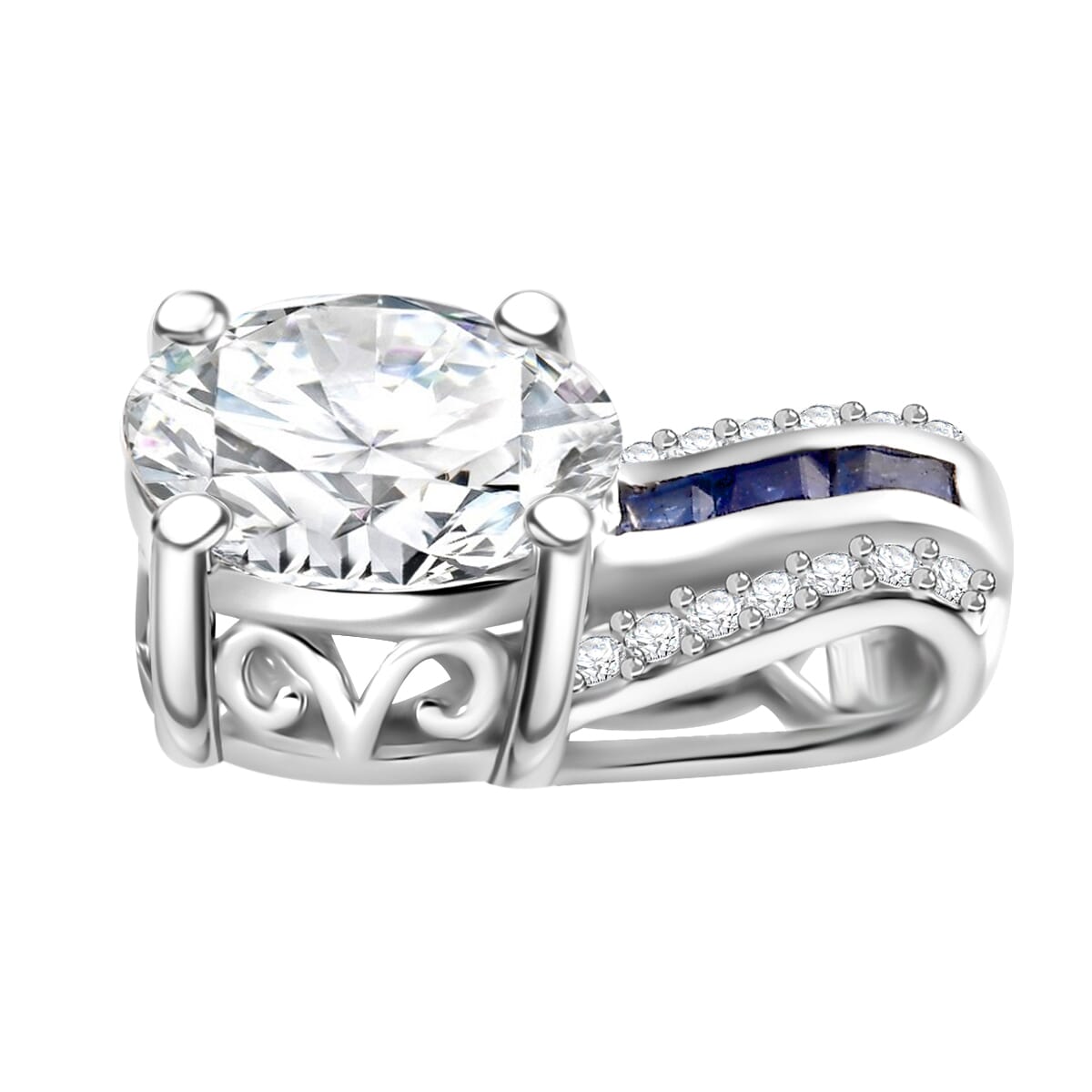 Moissanite and Masoala Sapphire (D) 2.85 ctw Pendant without Chain in Platinum Over Sterling Silver image number 3