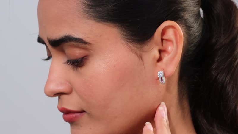 Moissanite and Niassa Ruby (FF) 2.10 ctw Earrings in Platinum Over Sterling Silver