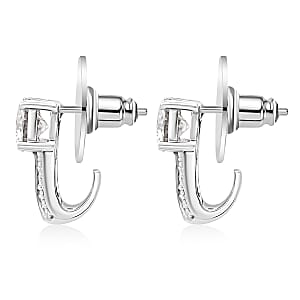 D'Joy Moissanite and Niassa Ruby (FF) 2.10 ctw Earrings in Platinum Over Sterling Silver