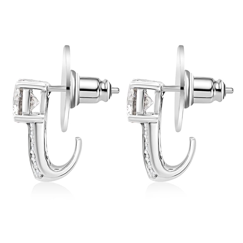 D'Joy Moissanite and Niassa Ruby (FF) 2.10 ctw Earrings in Platinum Over Sterling Silver