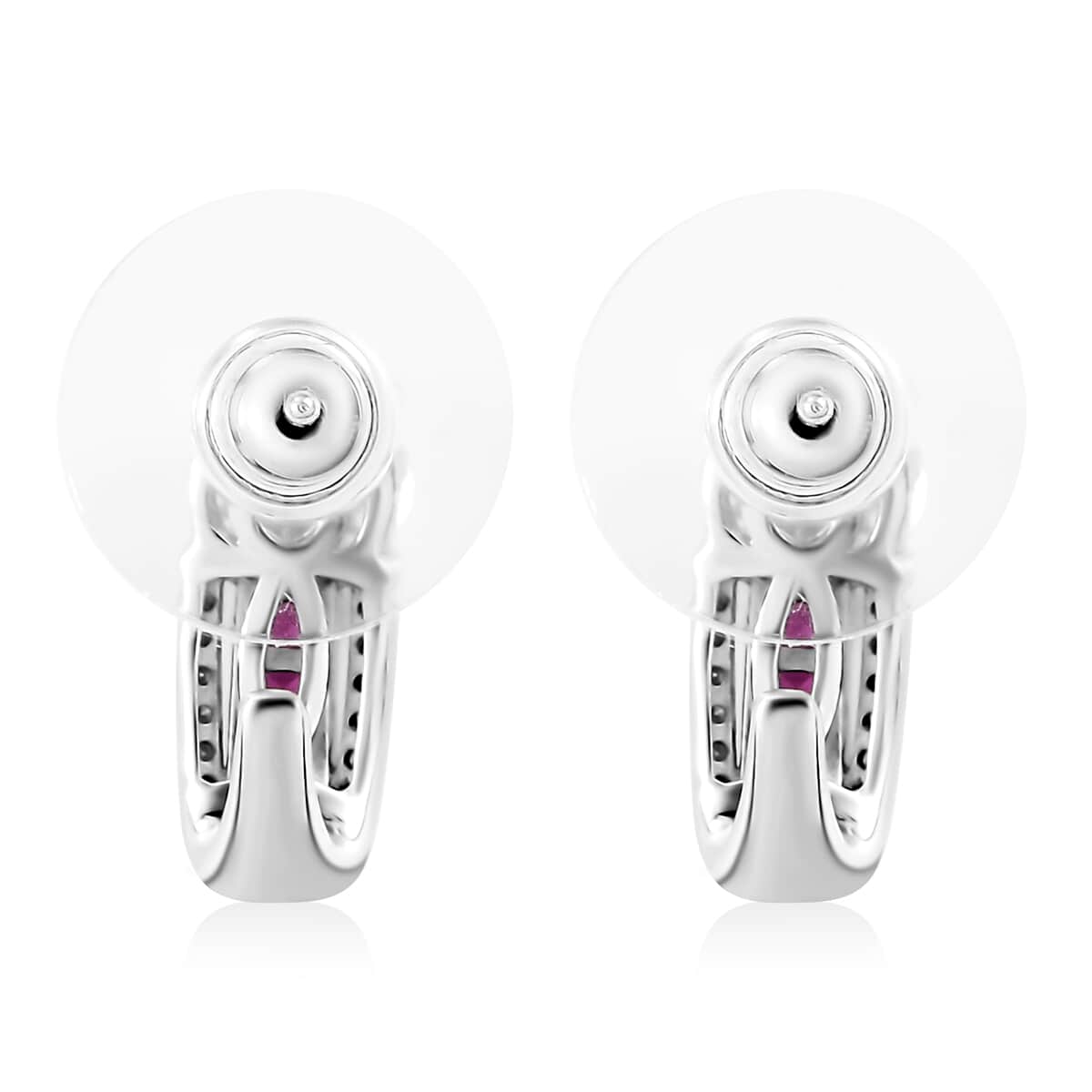 Moissanite and Niassa Ruby (FF) 2.10 ctw Earrings in Platinum Over Sterling Silver image number 4