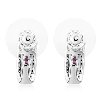 D'Joy Moissanite and Niassa Ruby (FF) 2.10 ctw Earrings in Platinum Over Sterling Silver