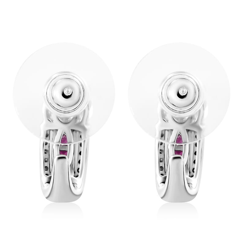 D'Joy Moissanite and Niassa Ruby (FF) 2.10 ctw Earrings in Platinum Over Sterling Silver