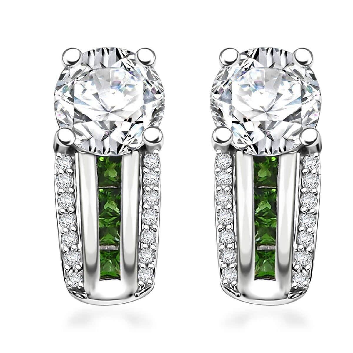 Moissanite and Chrome Diopside 1.90 ctw Earrings in Platinum Over Sterling Silver image number 0