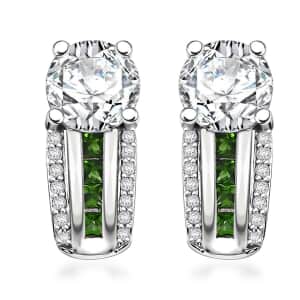 Moissanite and Chrome Diopside 1.90 ctw Earrings in Platinum Over Sterling Silver