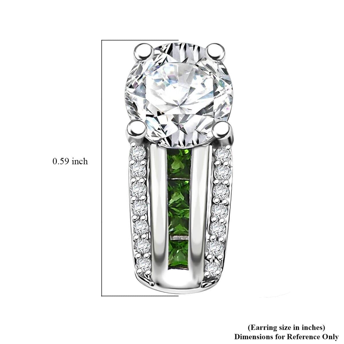 Moissanite and Chrome Diopside 1.90 ctw Earrings in Platinum Over Sterling Silver image number 4