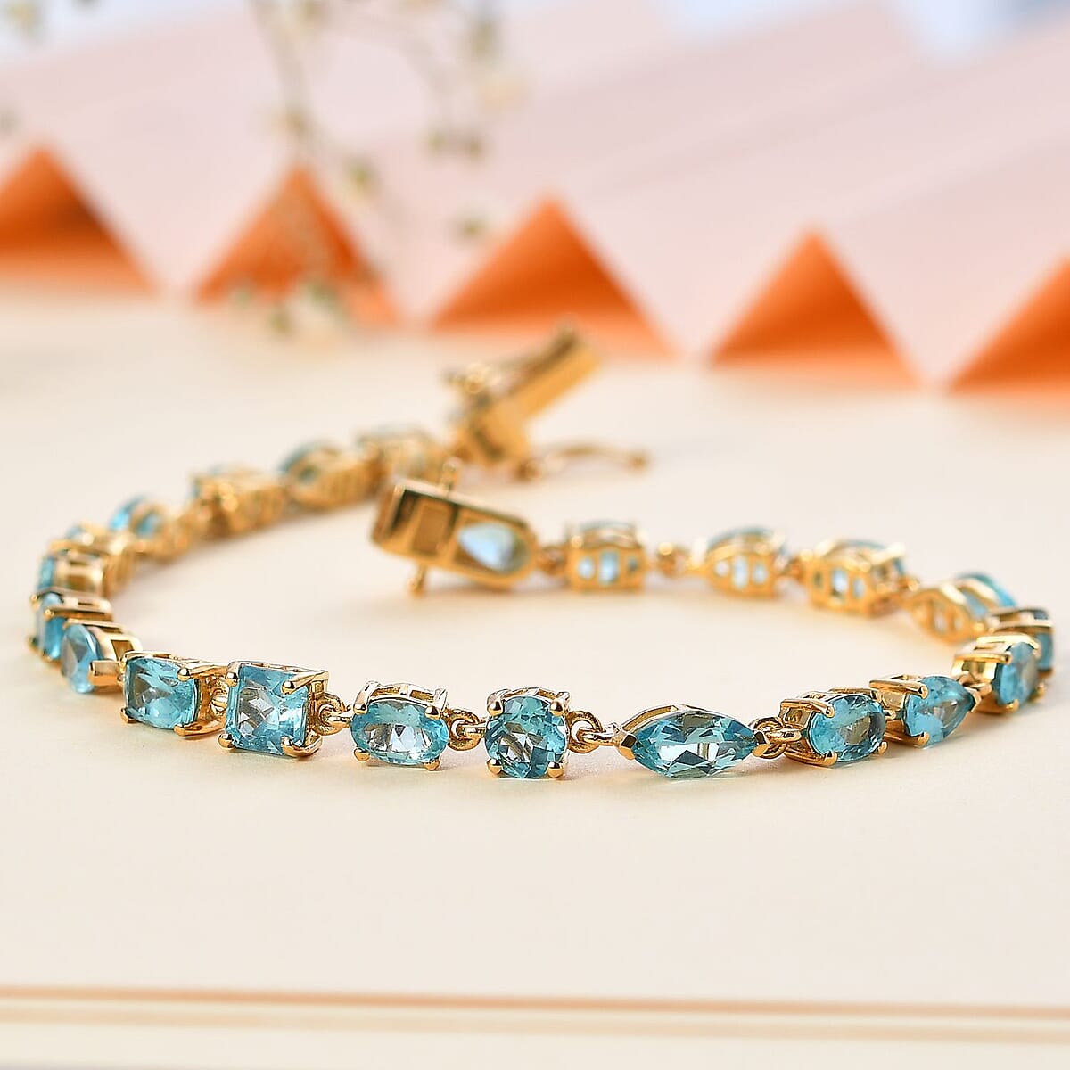 Betroka Blue Apatite 4.75 ctw Link Bracelet in 14K Vermeil Yellow Gold Over Sterling Silver (8.00 In) image number 1