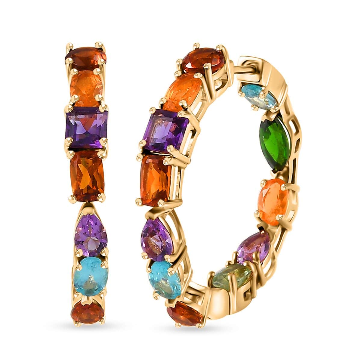 Multi Gemstone 10.75 ctw Hoop Earrings in Vermeil Yellow Gold Over Sterling Silver image number 0