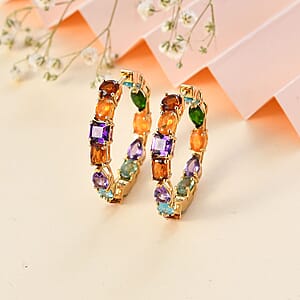 D'Joy Multi Gemstone 10.75 ctw Hoop Earrings in Vermeil Yellow Gold Over Sterling Silver