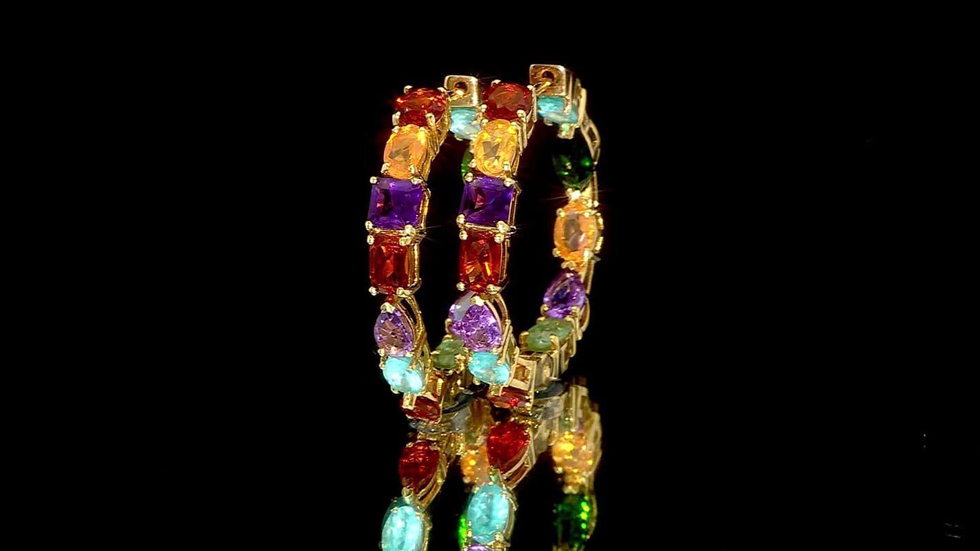 D'Joy Multi Gemstone 10.75 ctw Hoop Earrings in Vermeil Yellow Gold Over Sterling Silver
