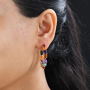 D'Joy Multi Gemstone 10.75 ctw Hoop Earrings in Vermeil Yellow Gold Over Sterling Silver