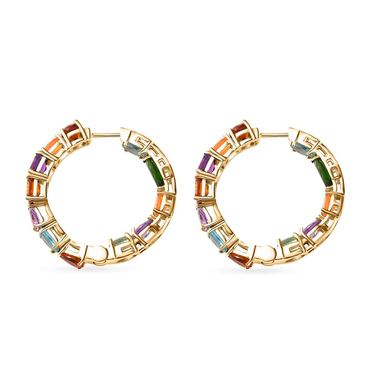 Multi Gemstone 10.75 ctw Hoop Earrings in Vermeil Yellow Gold Over Sterling Silver image number 3