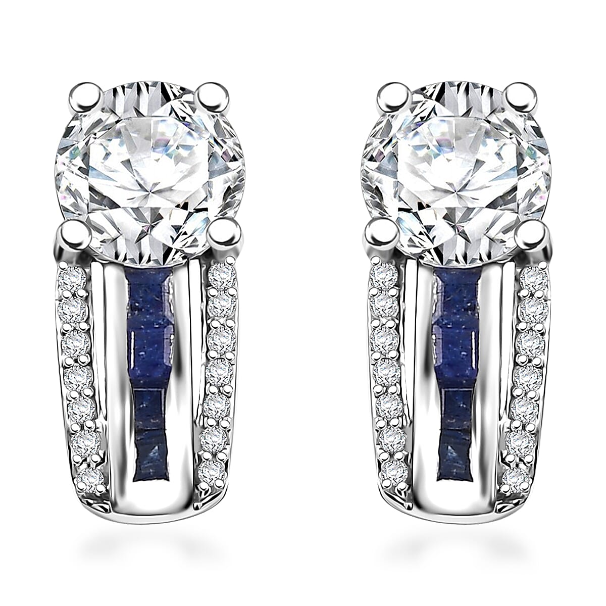 Moissanite and Masoala Sapphire (D) 2.00 ctw Earrings in Platinum Over Sterling Silver image number 0