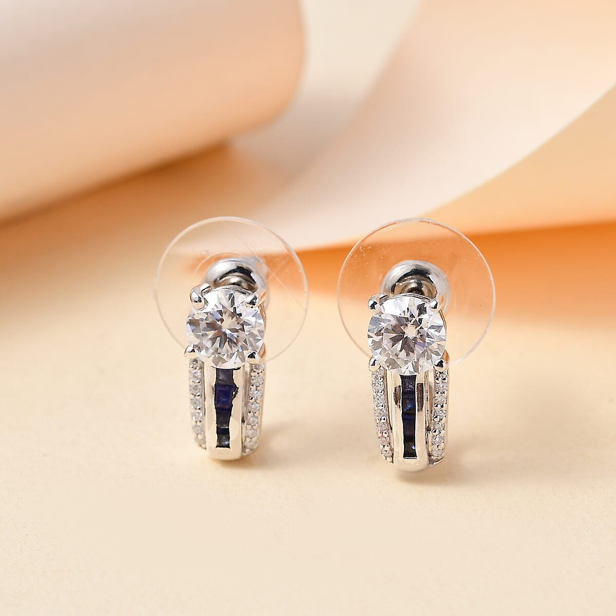 Moissanite and Masoala Sapphire (D) 2.00 ctw Earrings in Platinum Over Sterling Silver image number 1