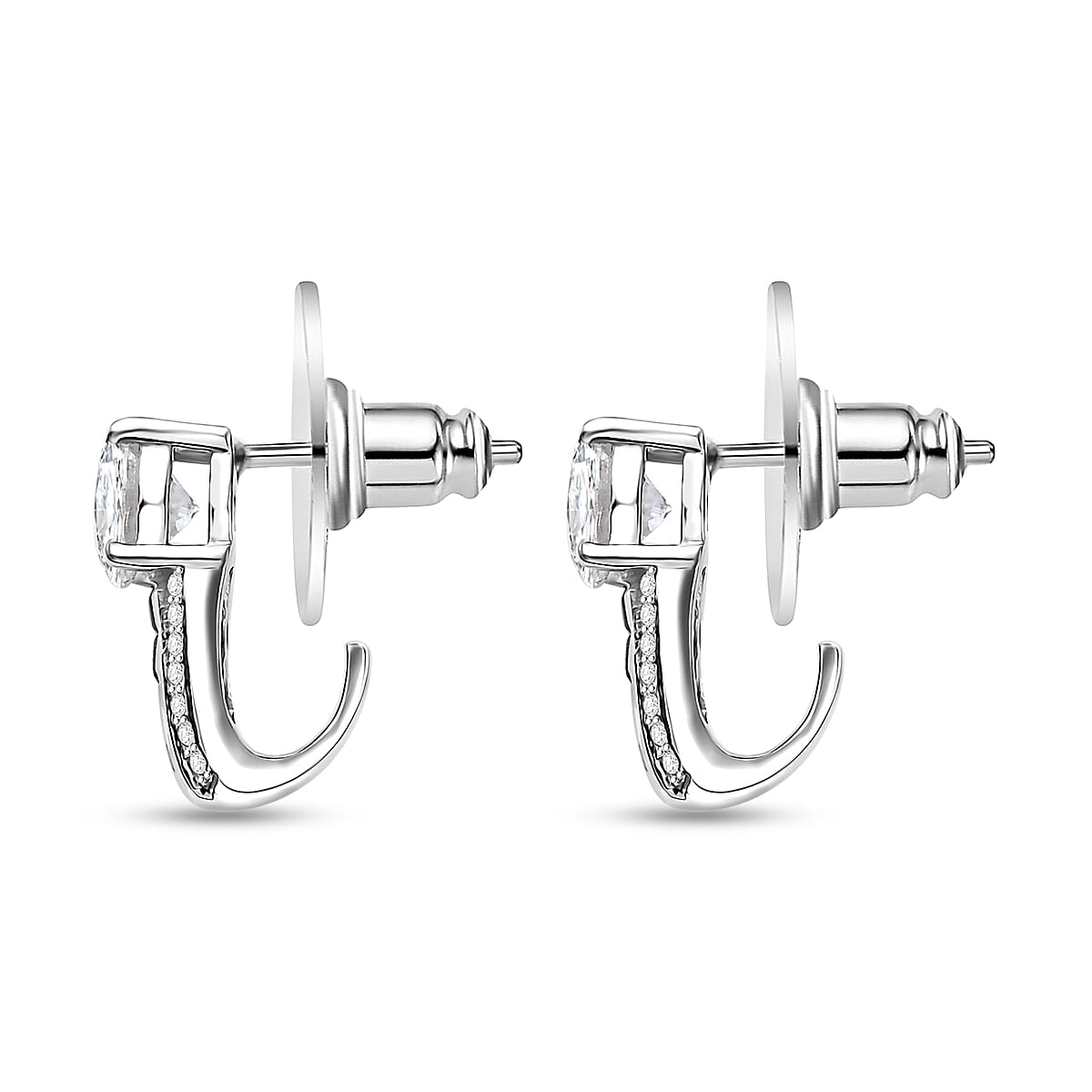 Moissanite and Masoala Sapphire (D) 2.00 ctw Earrings in Platinum Over Sterling Silver image number 3