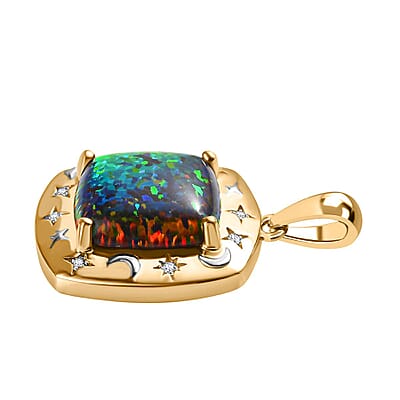 Lab Created Black Opal and White Zircon 2.90 ctw Pendant without Chain in 18K YG and Rhodium Over Sterling Silver