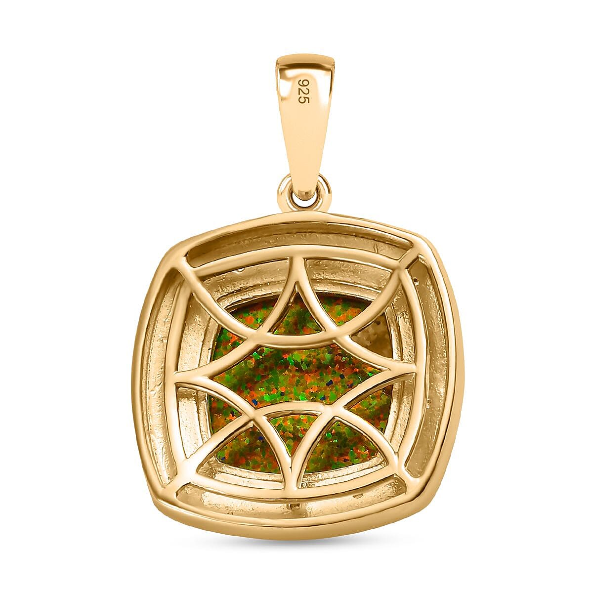 Lab Created Black Opal and White Zircon 2.90 ctw Pendant without Chain in 18K YG and Rhodium Over Sterling Silver