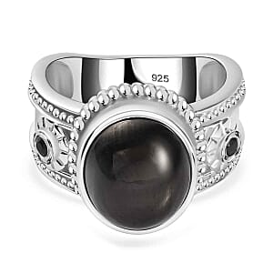 Elite Shungite and Thai Black Spinel 2.97 ctw Fancy Ring in Rhodium Over Sterling Silver (Size 11.5)