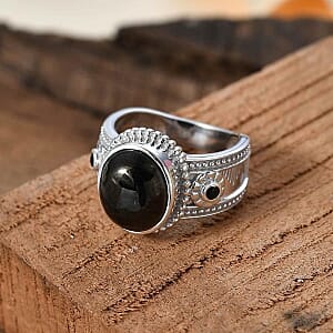 Elite Shungite and Thai Black Spinel 2.97 ctw Fancy Ring in Rhodium Over Sterling Silver (Size 11.5)