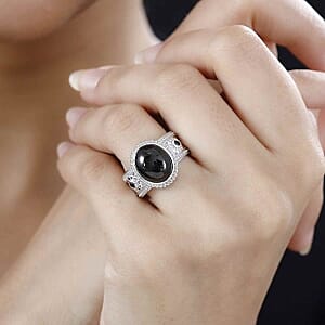 Elite Shungite and Thai Black Spinel 2.97 ctw Fancy Ring in Rhodium Over Sterling Silver (Size 11.5)