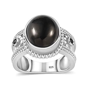 Elite Shungite and Thai Black Spinel 2.97 ctw Fancy Ring in Rhodium Over Sterling Silver (Size 11.5)