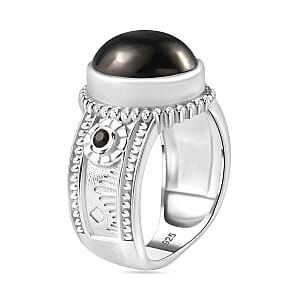 Elite Shungite and Thai Black Spinel 2.97 ctw Fancy Ring in Rhodium Over Sterling Silver (Size 11.5)