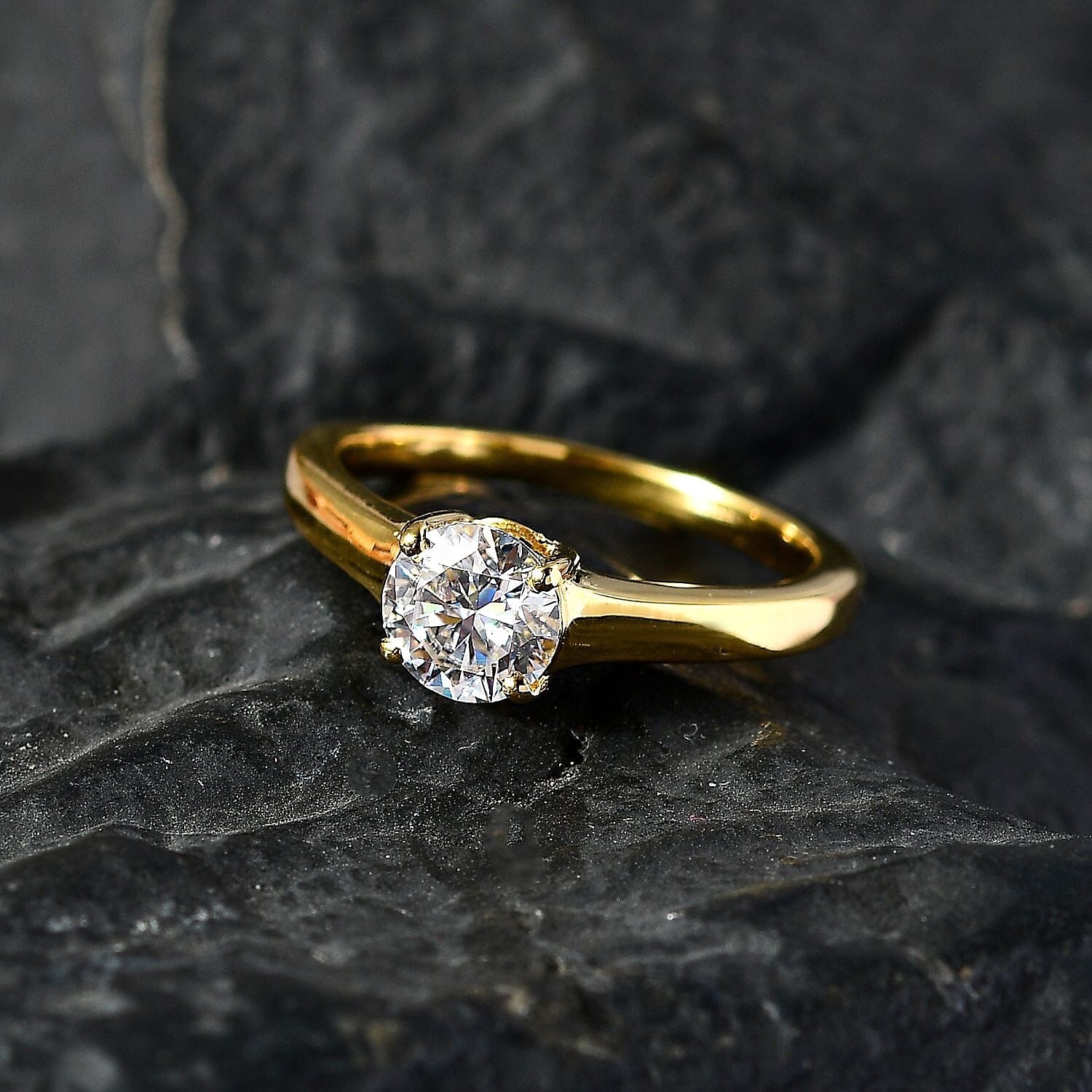 Moissanite 0.75 ctw Ring in Vermeil Yellow Gold Over Sterling Silver (Size 8)