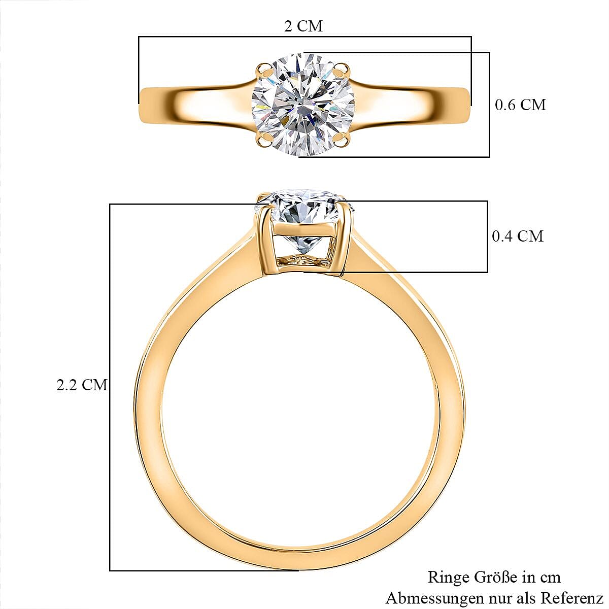 Moissanite 0.75 ctw Ring in Vermeil Yellow Gold Over Sterling Silver (Size 8)
