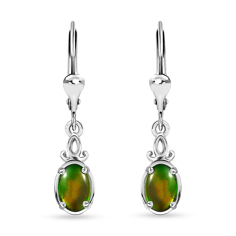 Canadian Ammolite Lever Back Earrings in Platinum Over Sterling Silver