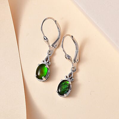 Canadian Ammolite Lever Back Earrings in Platinum Over Sterling Silver