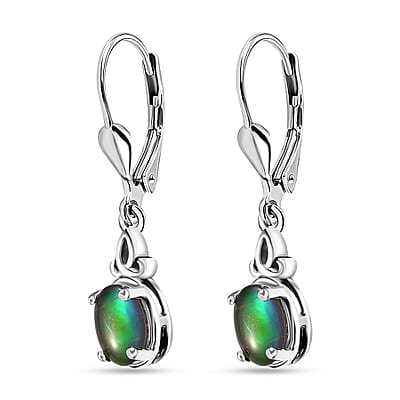 Canadian Ammolite Lever Back Earrings in Platinum Over Sterling Silver