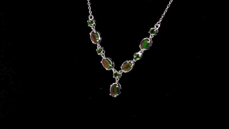 Canadian Ammolite and Chrome Diopside Necklace 18-20 Inches in Platinum Over Sterling Silver 0.60 ctw